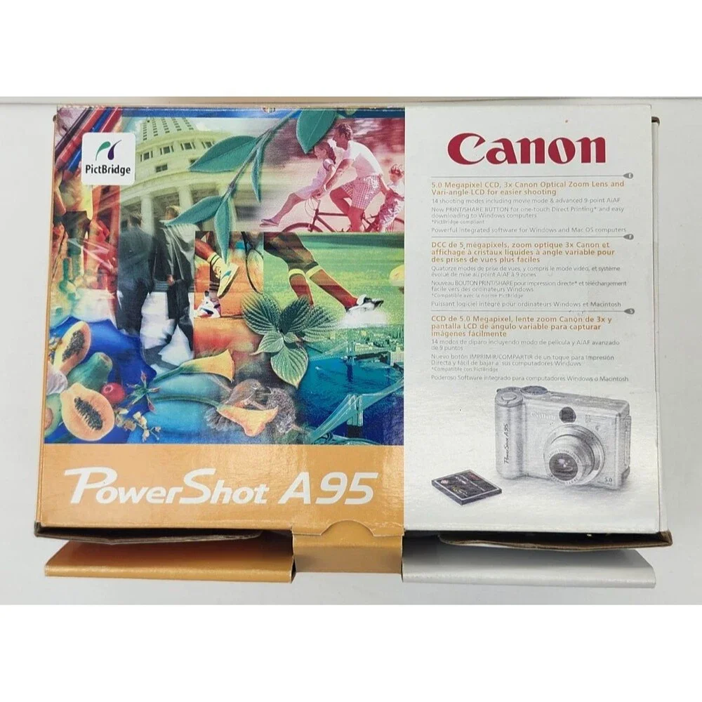 Canon PowerShot A95 Digital Camera 5.0 MP Silver w/ Accessories For Repair